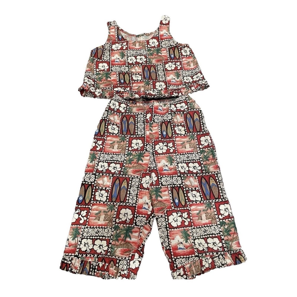 Vintage Hilo Hattie 2 Piece Pant Set Girls Hawaiian Size 6
